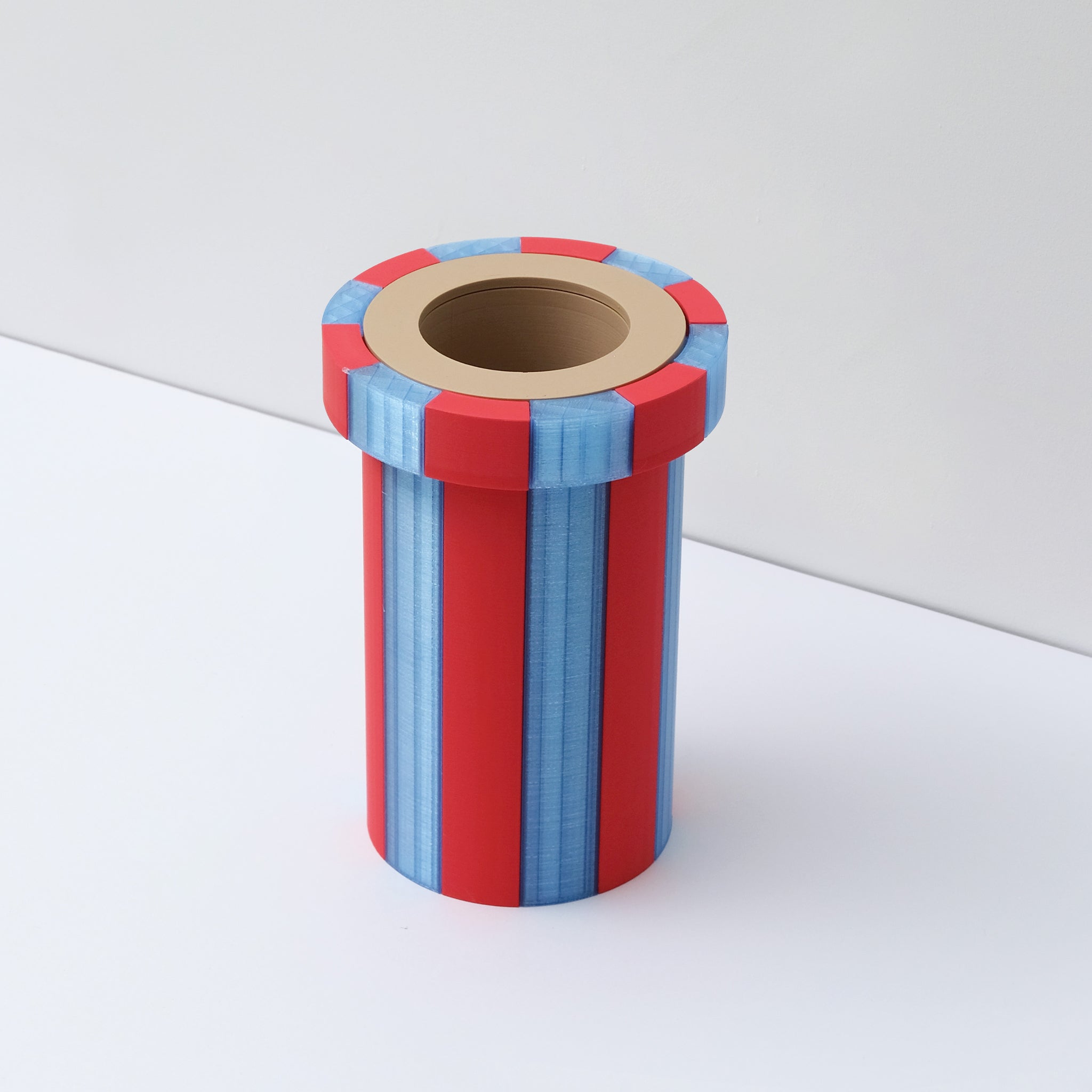 Stripe Vase Medium - Red, Transparent Blue and Latte