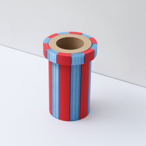 Stripe Vase Medium - Red, Transparent Blue and Latte