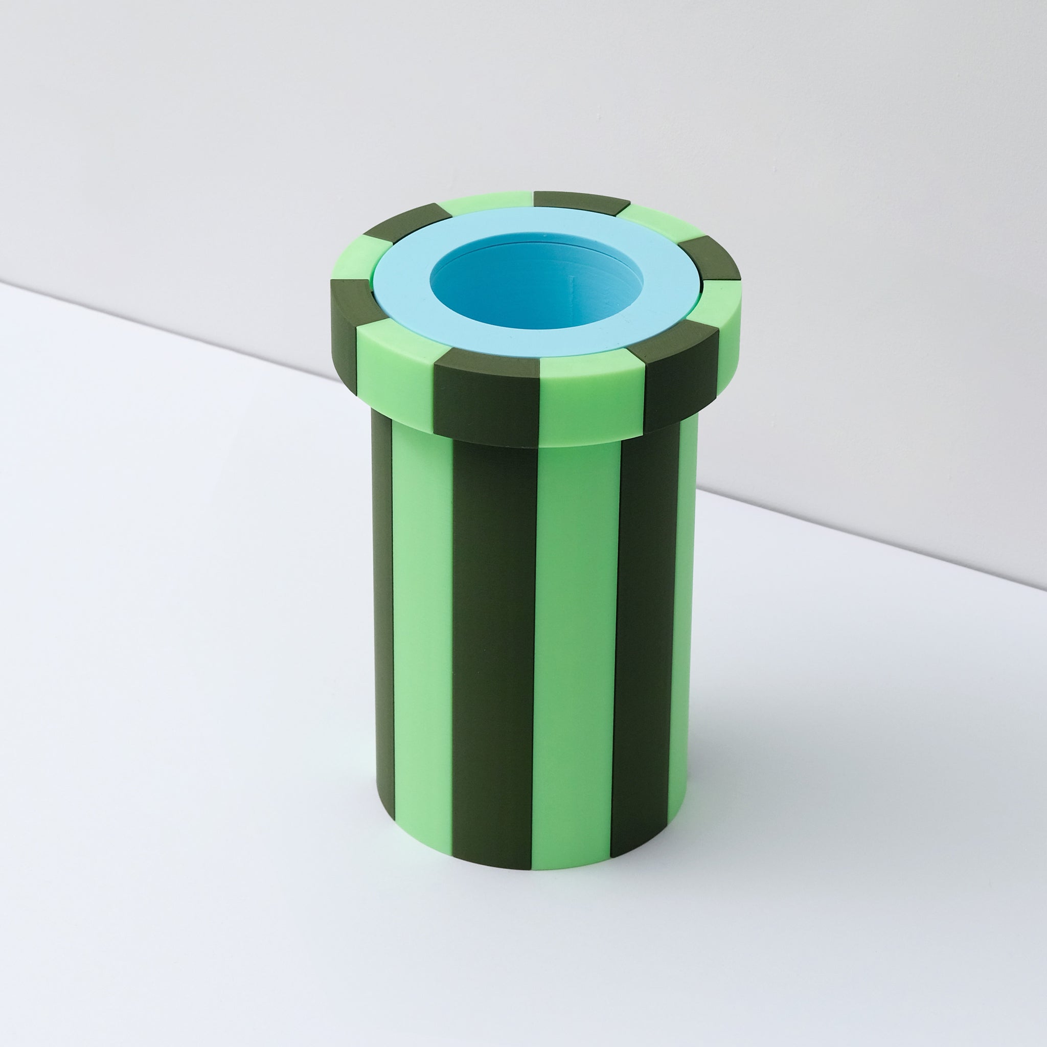 Stripe Vase Medium - Olive, Glow in the Dark and Light Blue