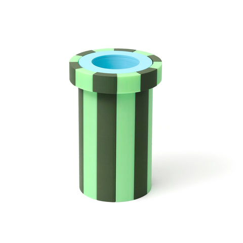 Stripe Vase Medium - Olive, Glow in the Dark and Light Blue by Daniel - Emma