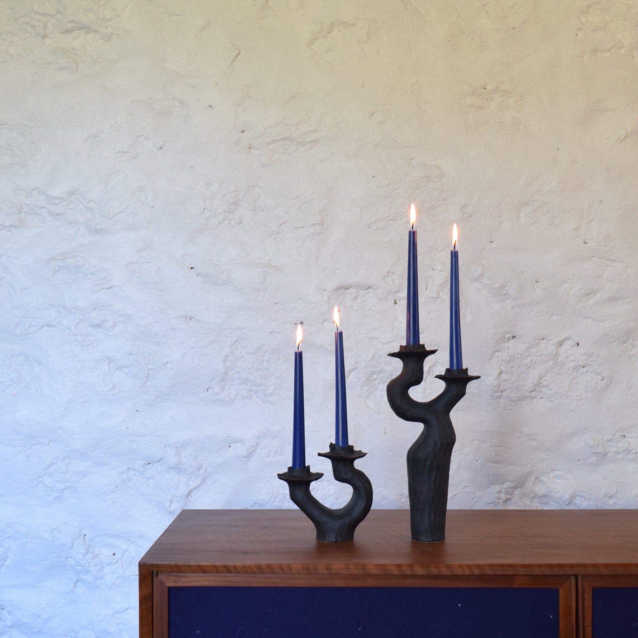 Swan Double Candle Holder - Tall Black