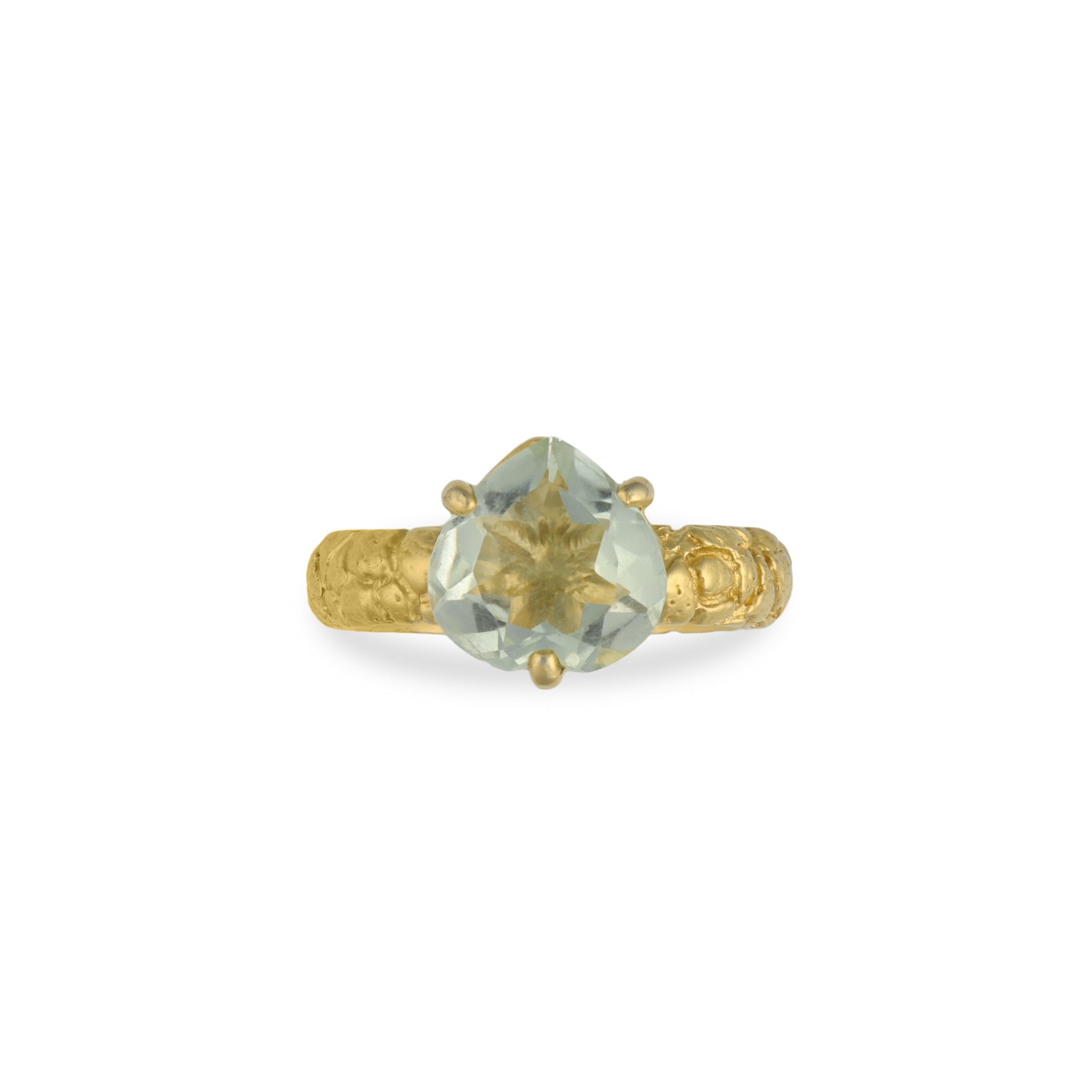 Rounded Band with Heart Shaped Green Amethyst Ring