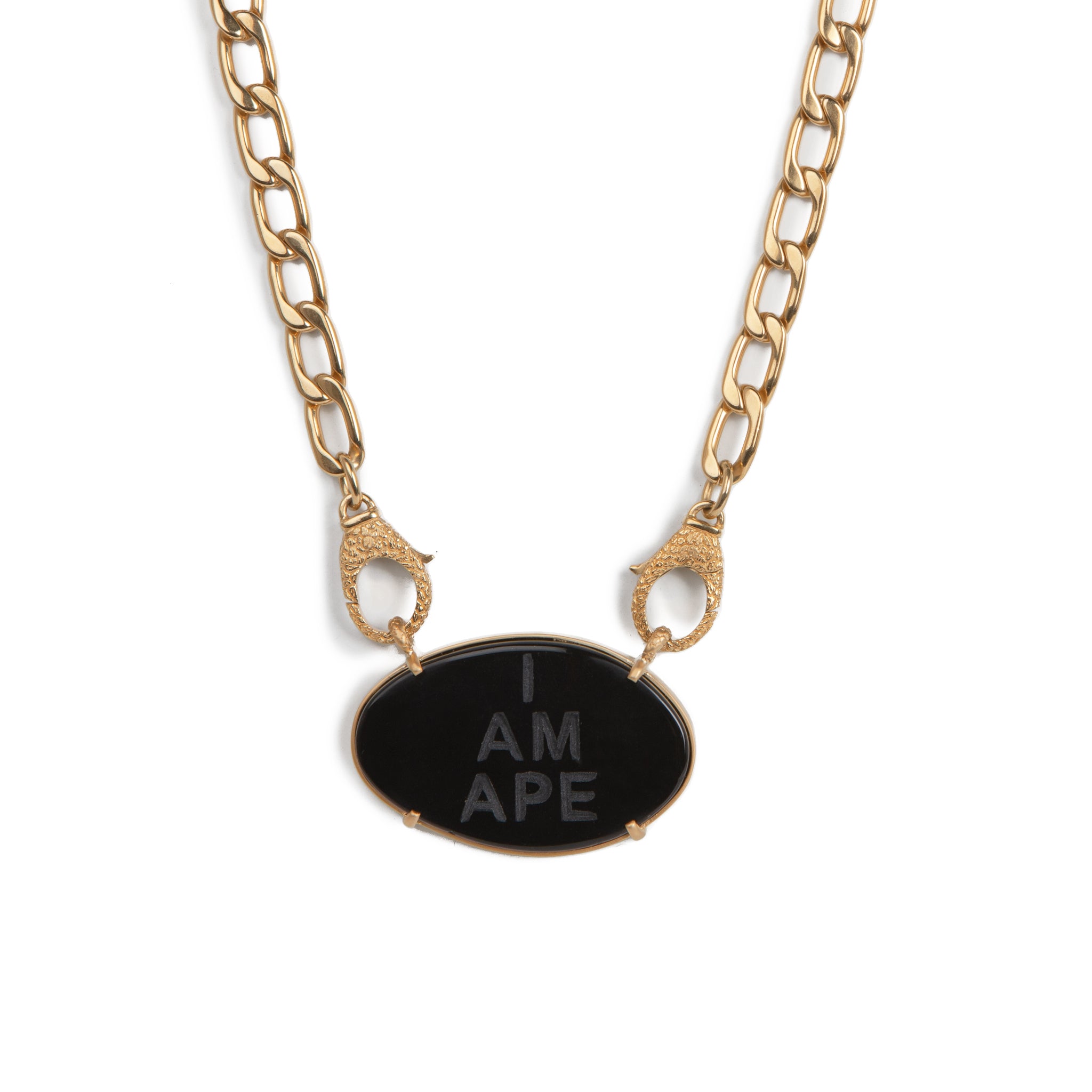 Double Lobster APE with Engraved Obsidian Pendant