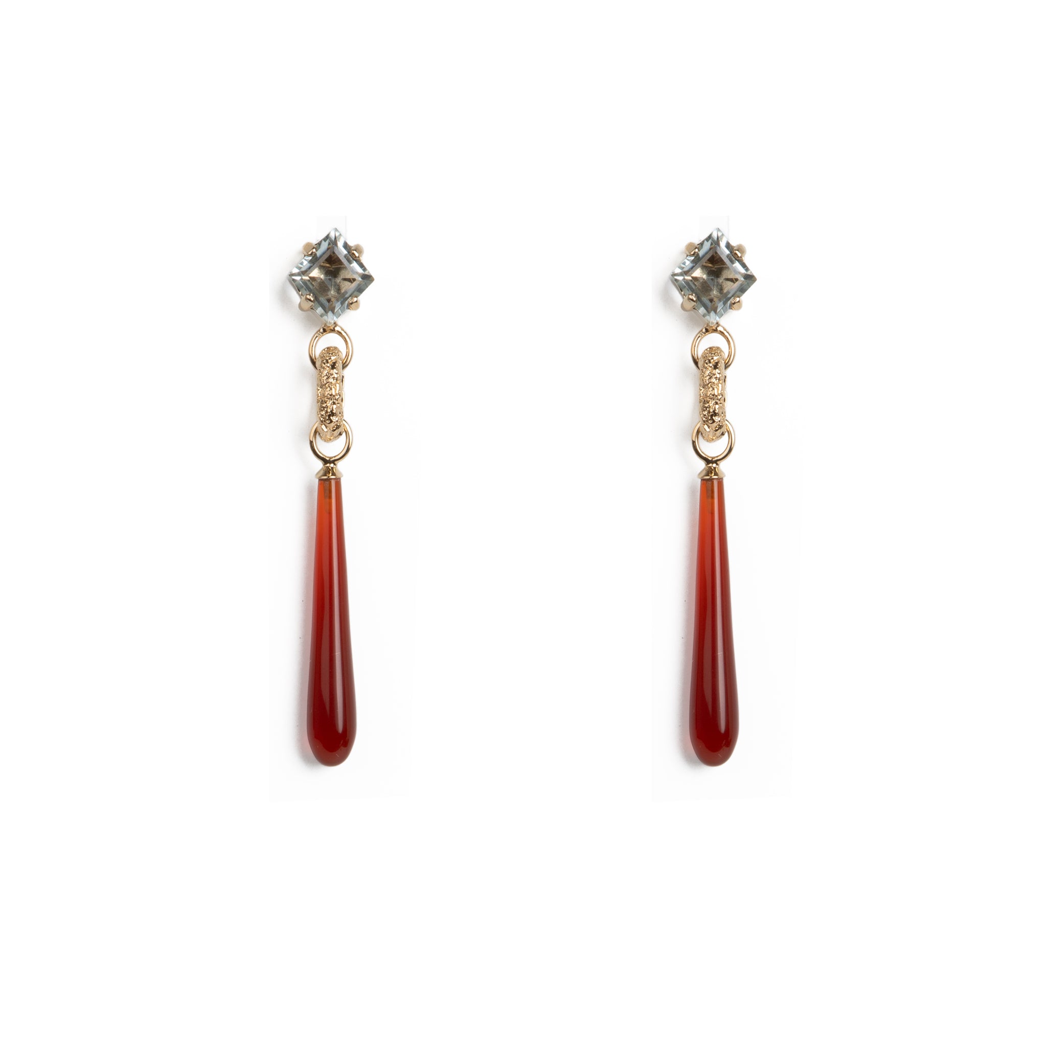 Carnelian Skin Link Drop with Aquamarine Earrings