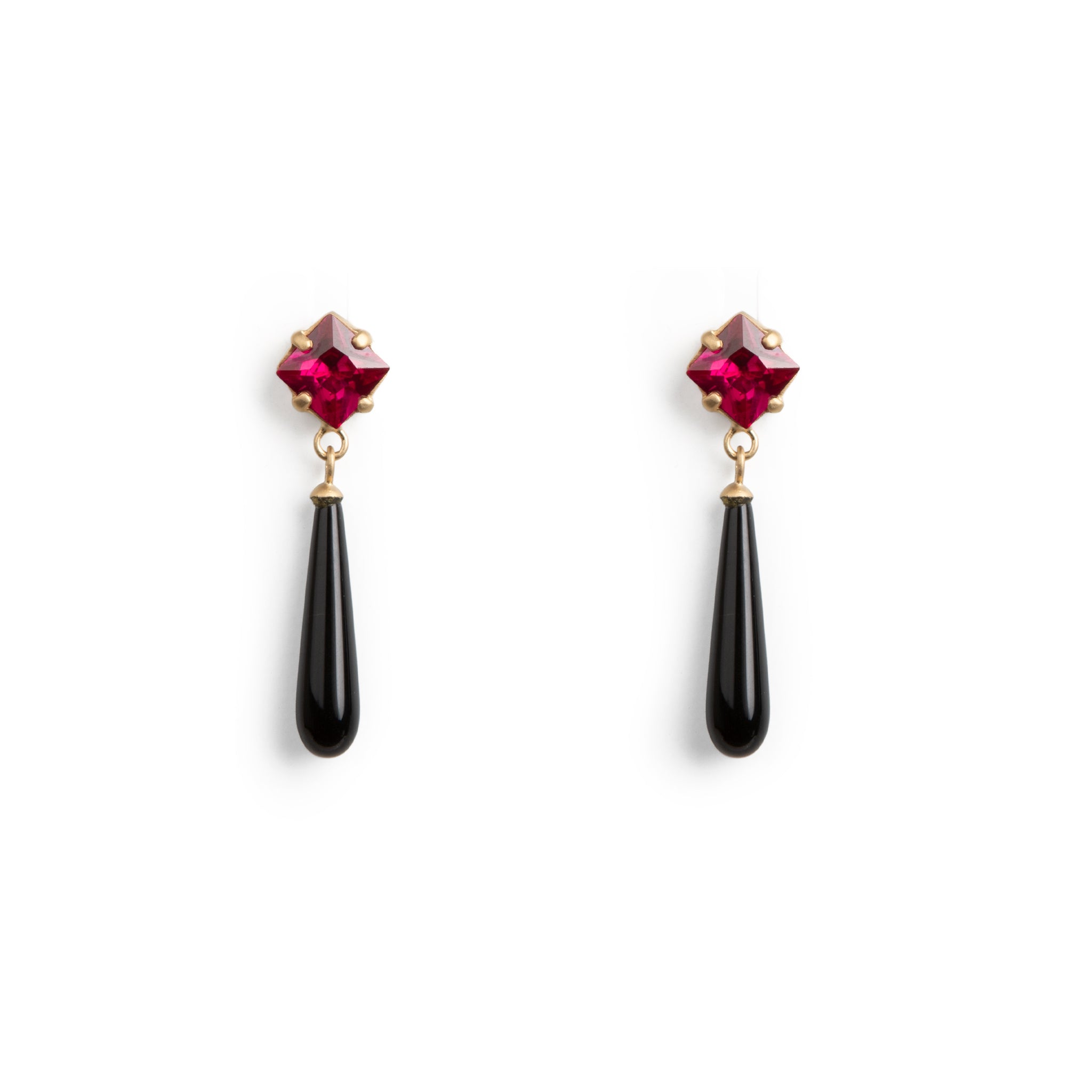 Onyx Skin Link Drop with Synthetic Rubies Earrings