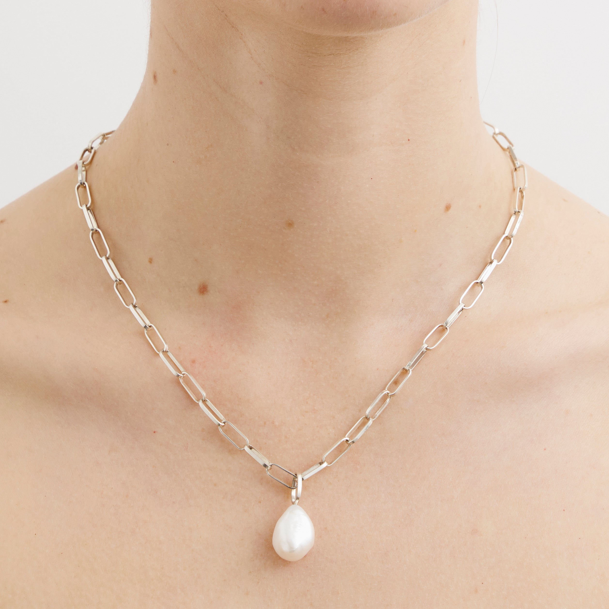 Silver Baroque Pearl Drop Necklace