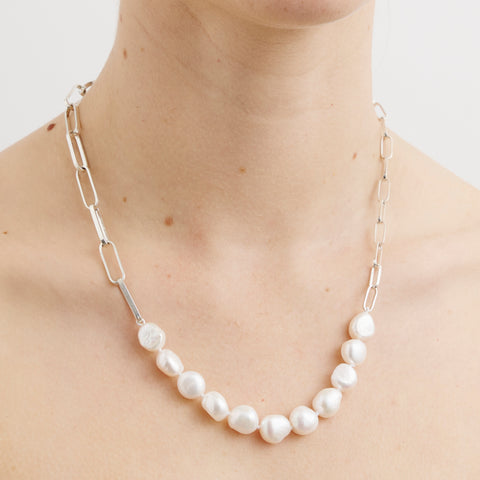 Silver Baroque Pearl Link Choker
