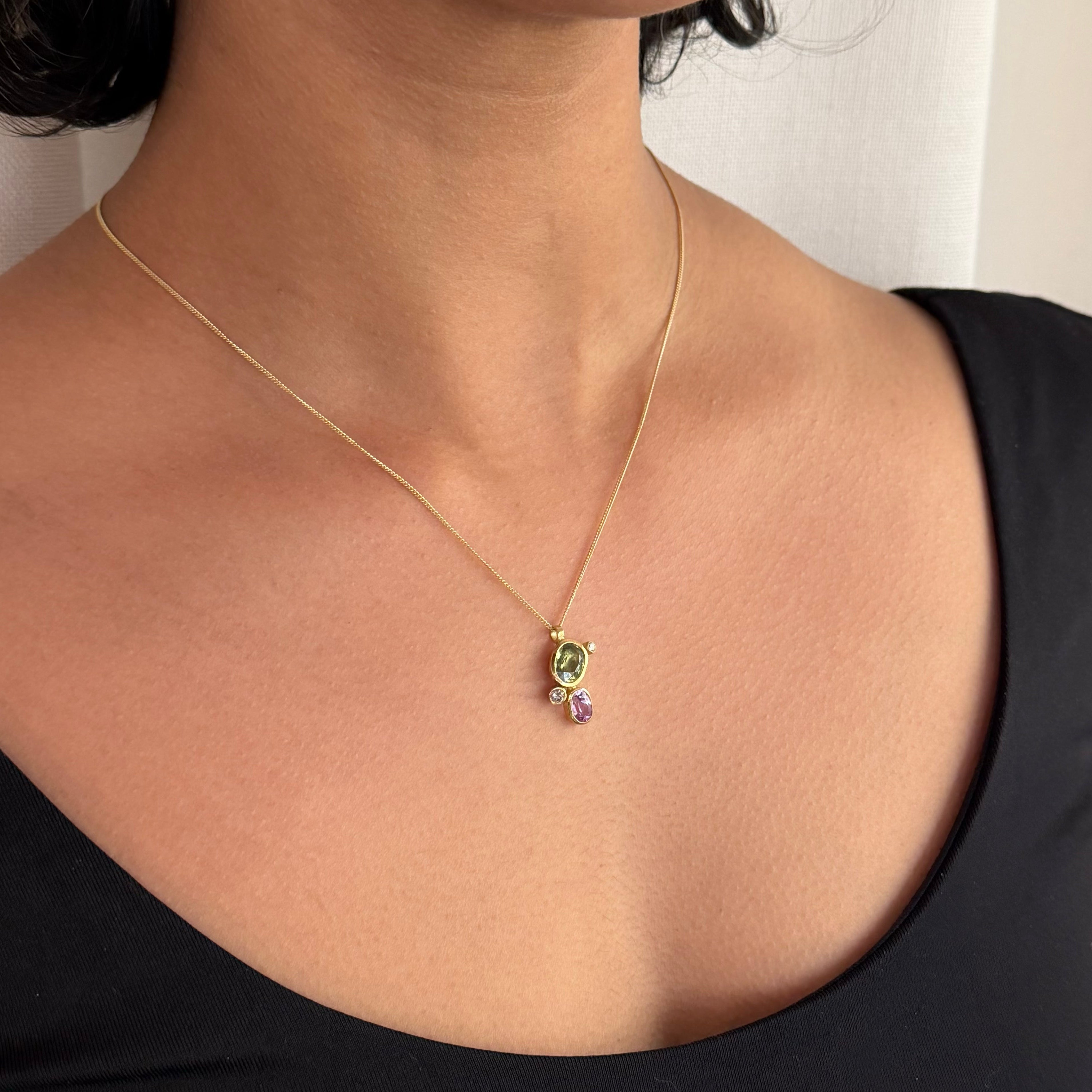 Green and Pink Sapphire Cluster Pendant