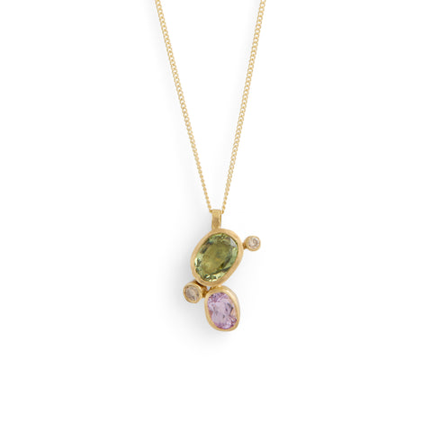Green and Pink Sapphire Cluster Pendant