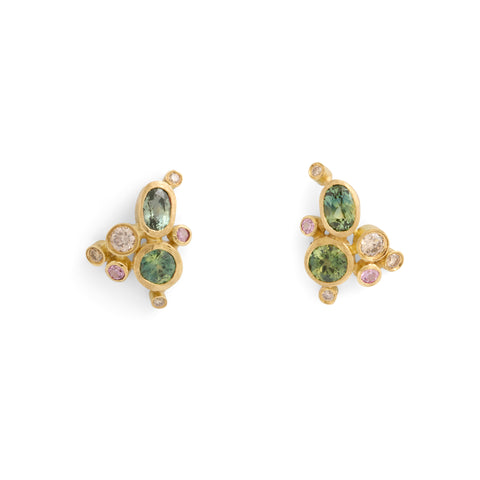 Parti Sapphire Cluster Stud Earrings