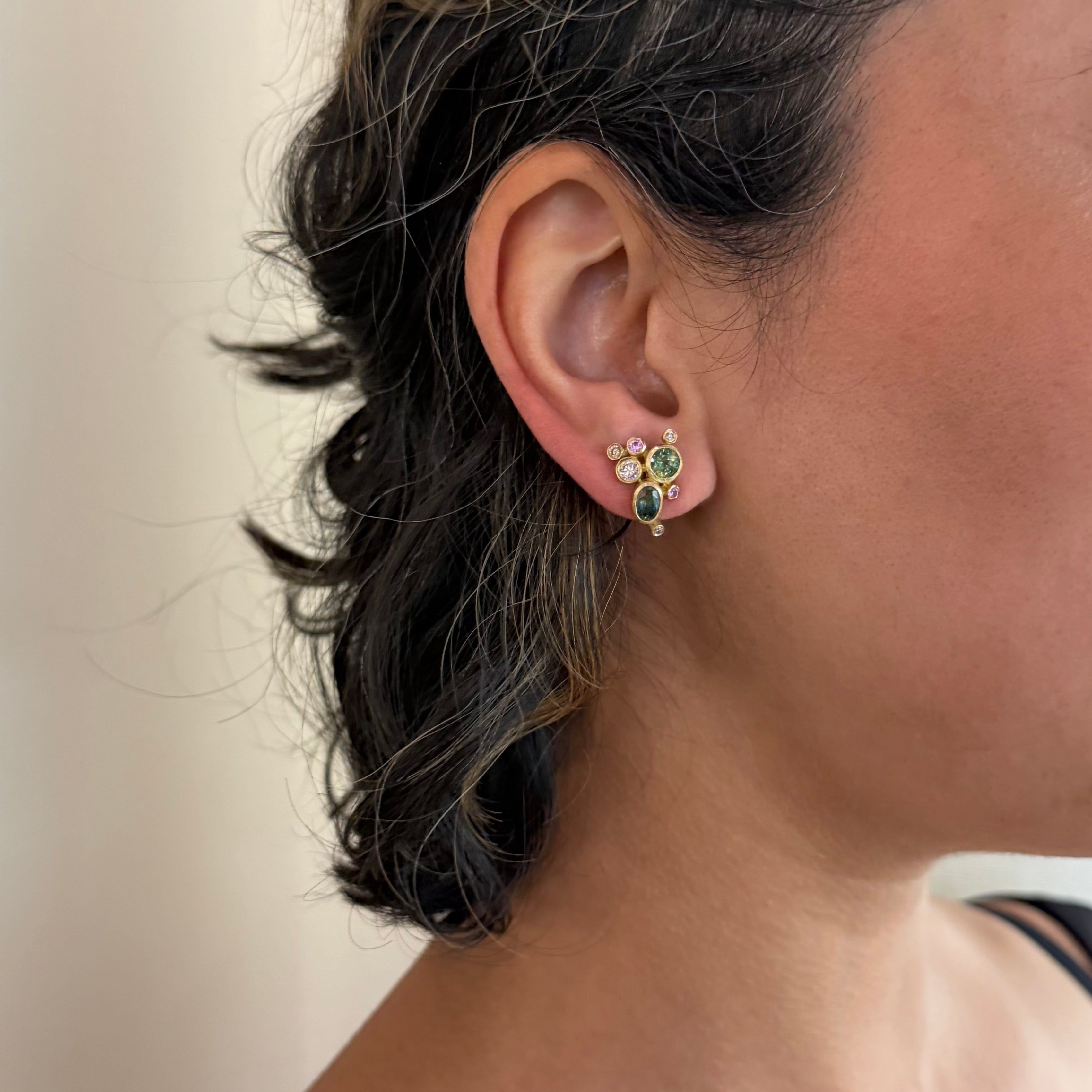 Parti Sapphire Cluster Stud Earrings