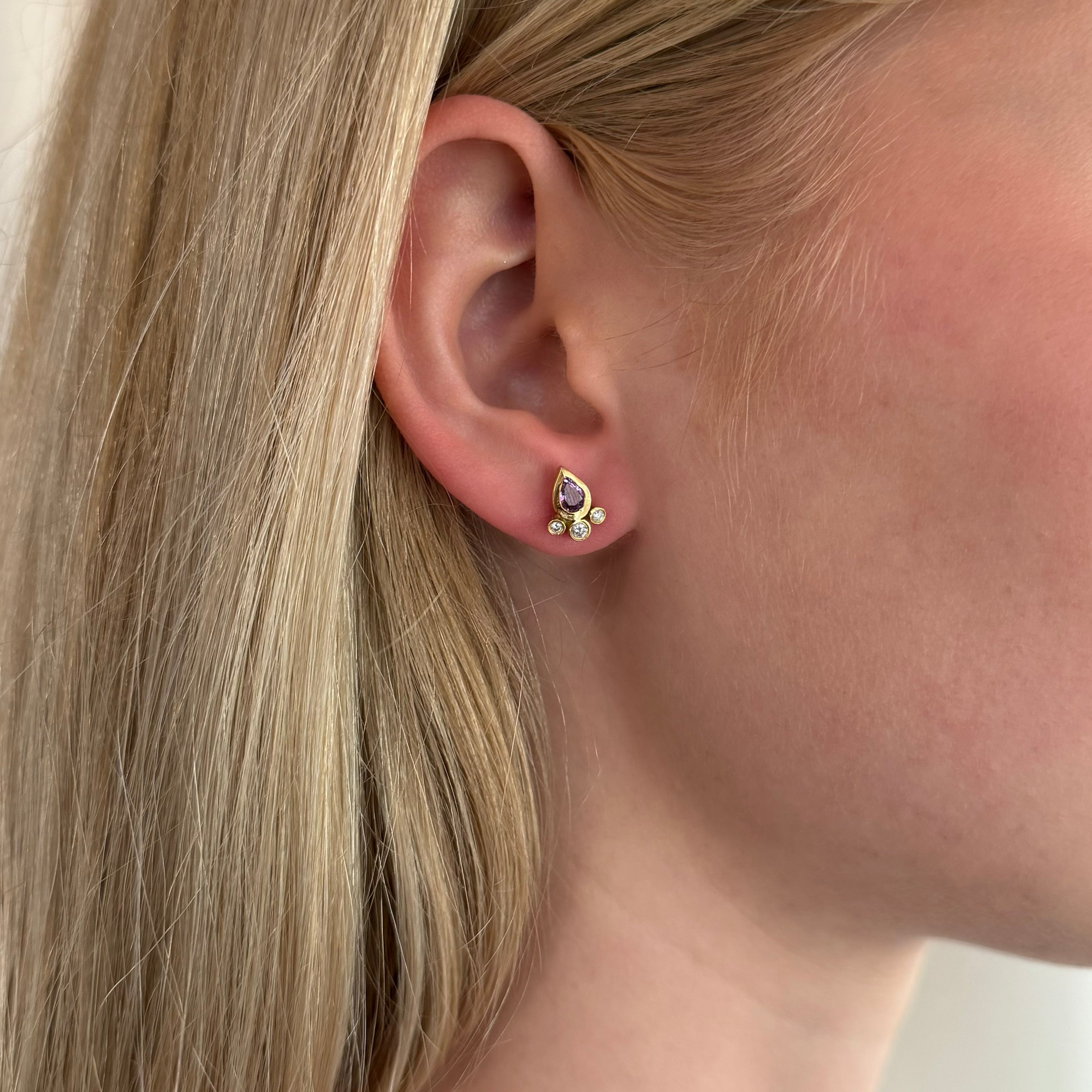 Sapphire and Diamond Pear Cluster Stud Earrings