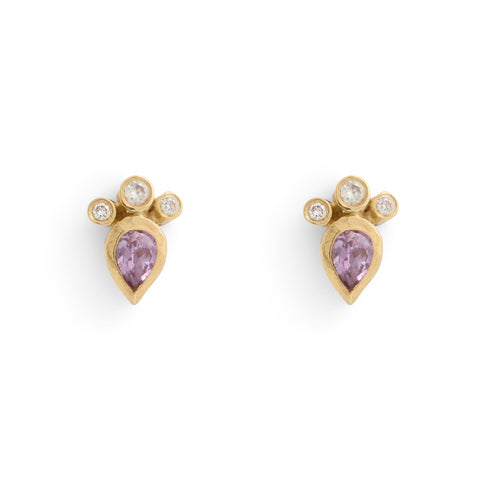 Sapphire and Diamond Pear Cluster Stud Earrings