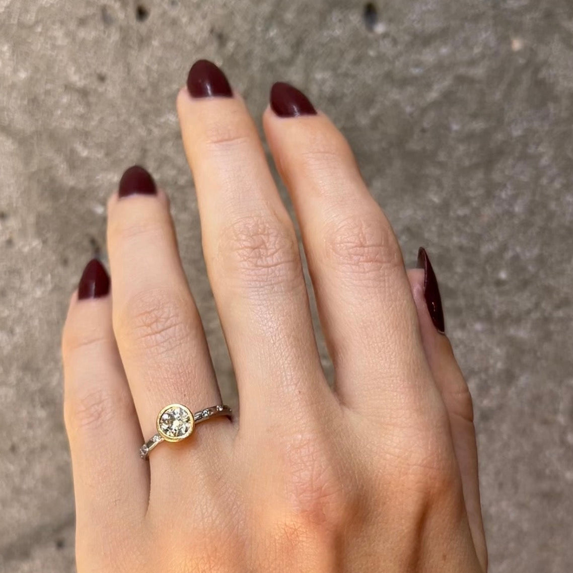 Small Solitaire Diamond Old Cut Diamond Solitaire with Small diamonds