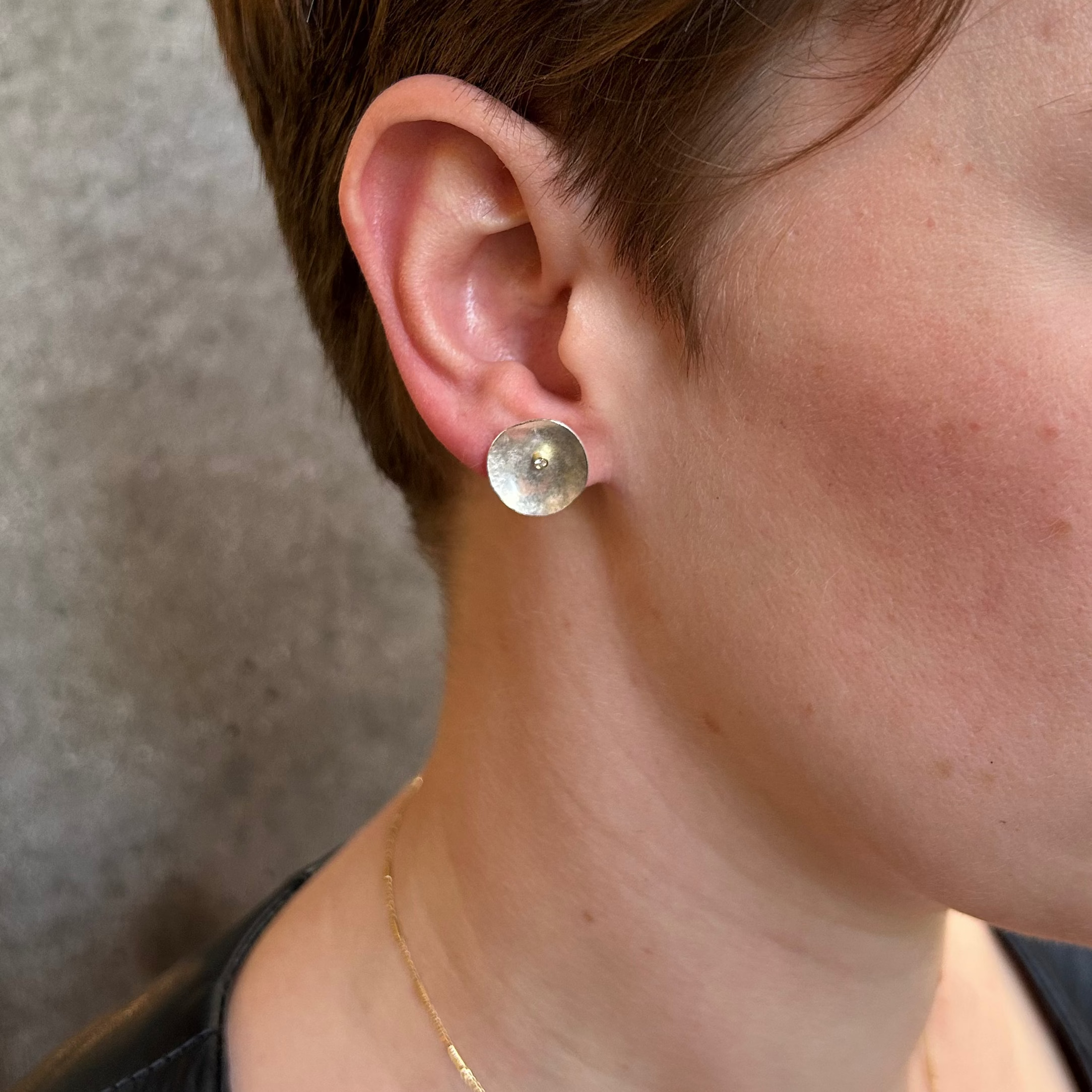 Hammered Cup With Diamonds Earrings