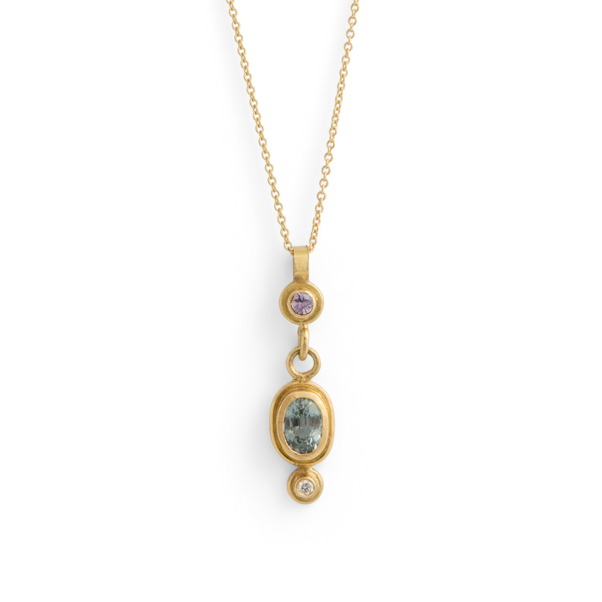 Silver Sapphire and Pink Sapphire Drop Neckpiece
