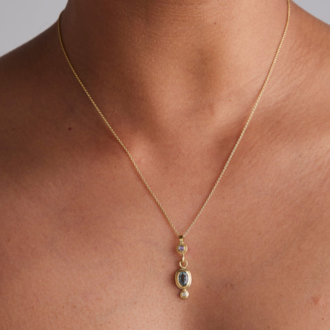 Silver Sapphire and Pink Sapphire Drop Neckpiece
