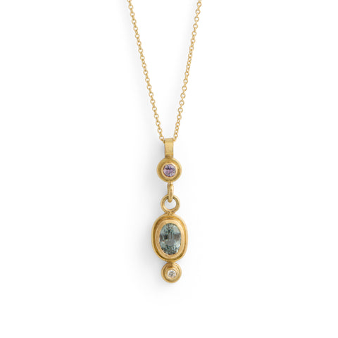 Silver Sapphire and Pink Sapphire Drop Neckpiece by Shimara Carlow