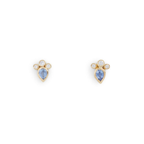 Blue Sapphire and Diamond Cluster Studs Earrings by Shimara Carlow