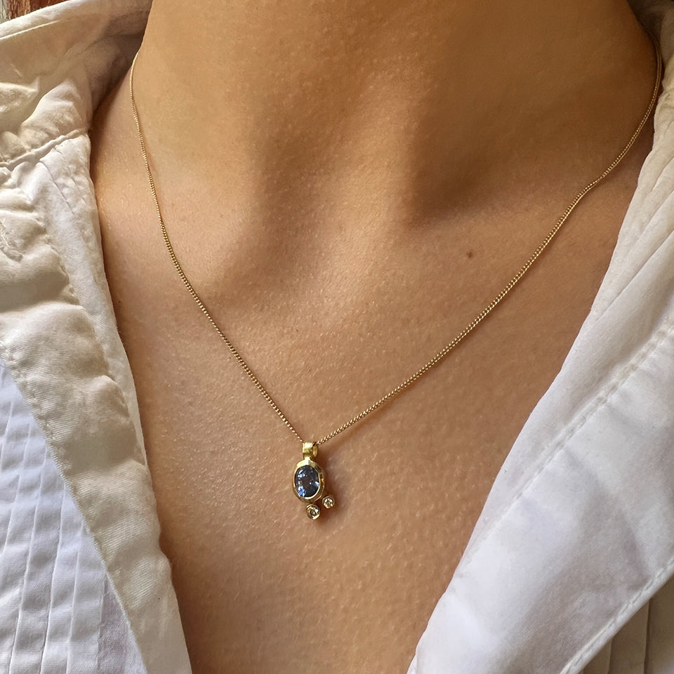 Ceylon Sapphire and Diamond Cluster Pendant