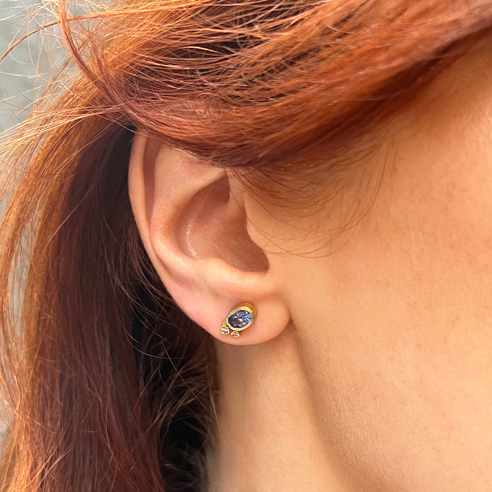 Ceylon Sapphire and Diamond Cluster Stud Earrings