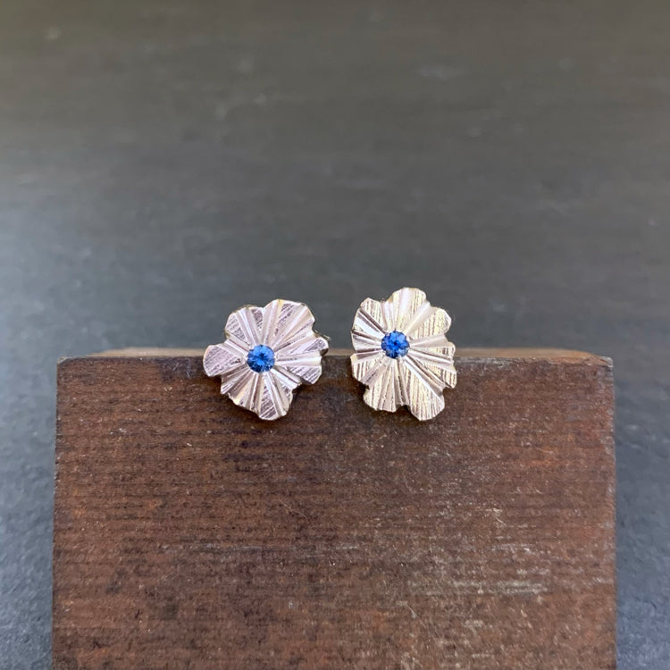 silver studs earrings with blue sapphires