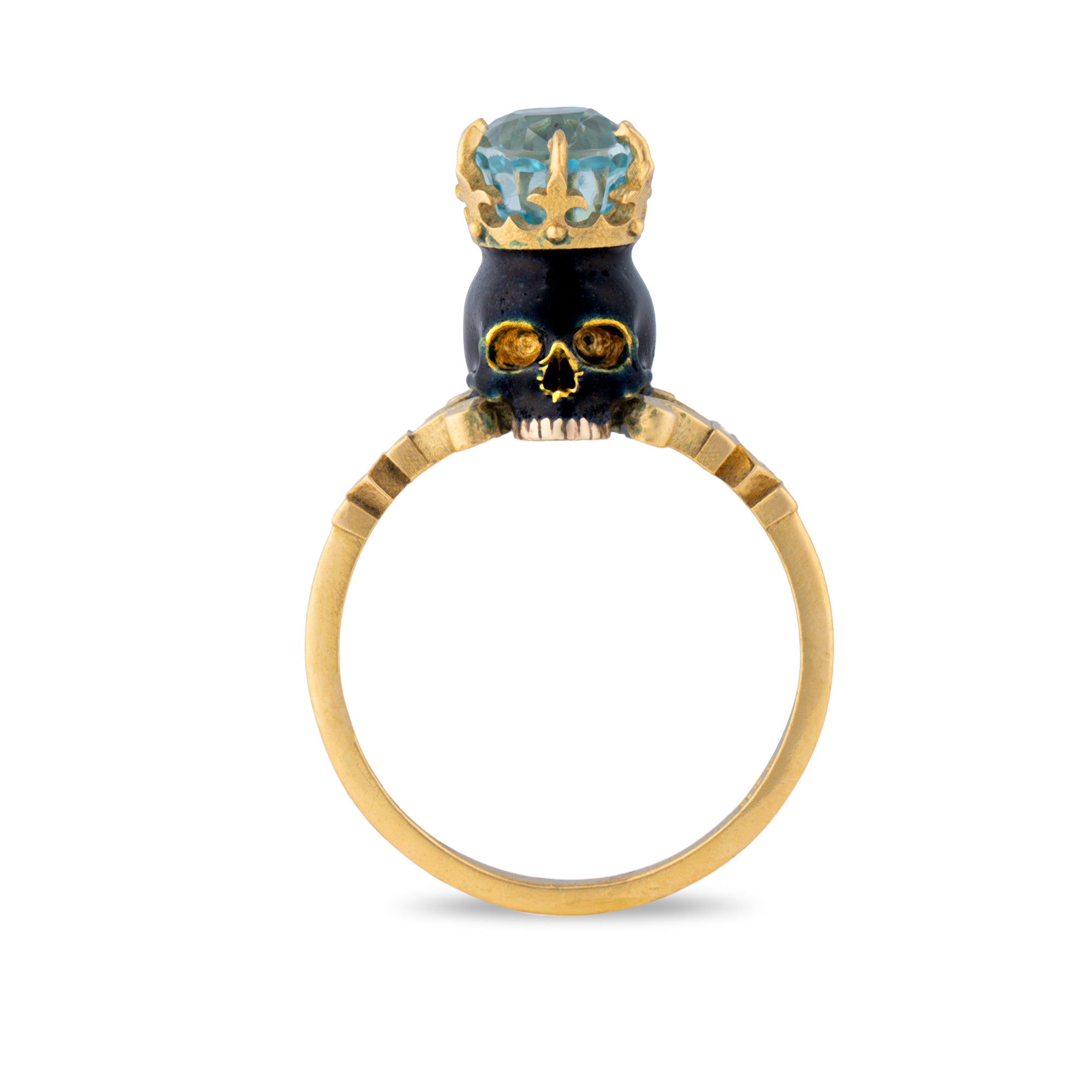 Catacomb Black Enamel Skull and Zircon Ring