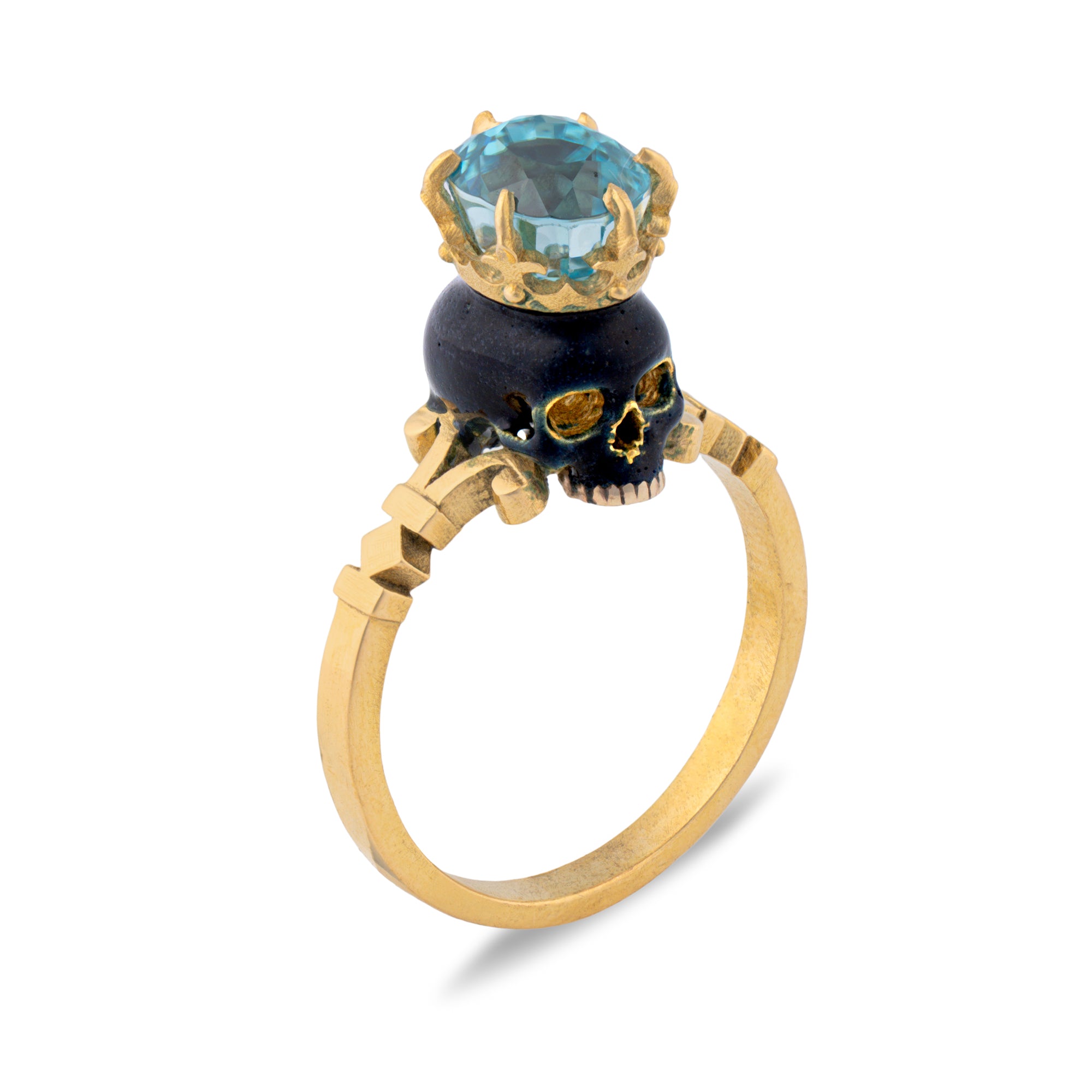 Catacomb Black Enamel Skull and Zircon Ring