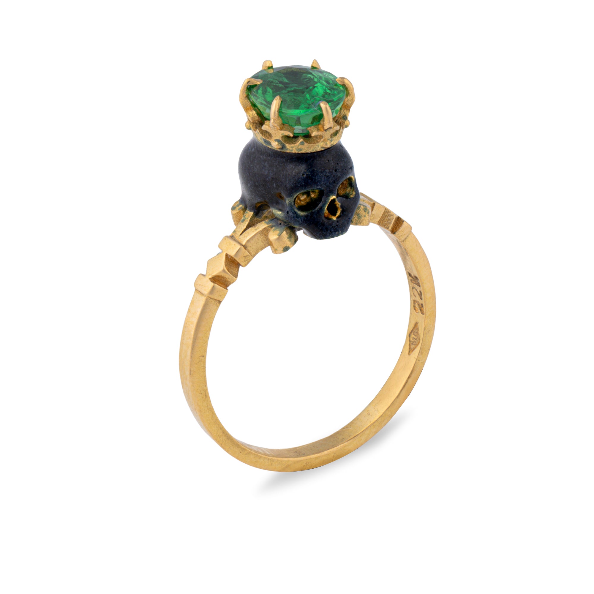 Catacomb Black Enamel Skull and Tsavorite Garnet Pinky Ring