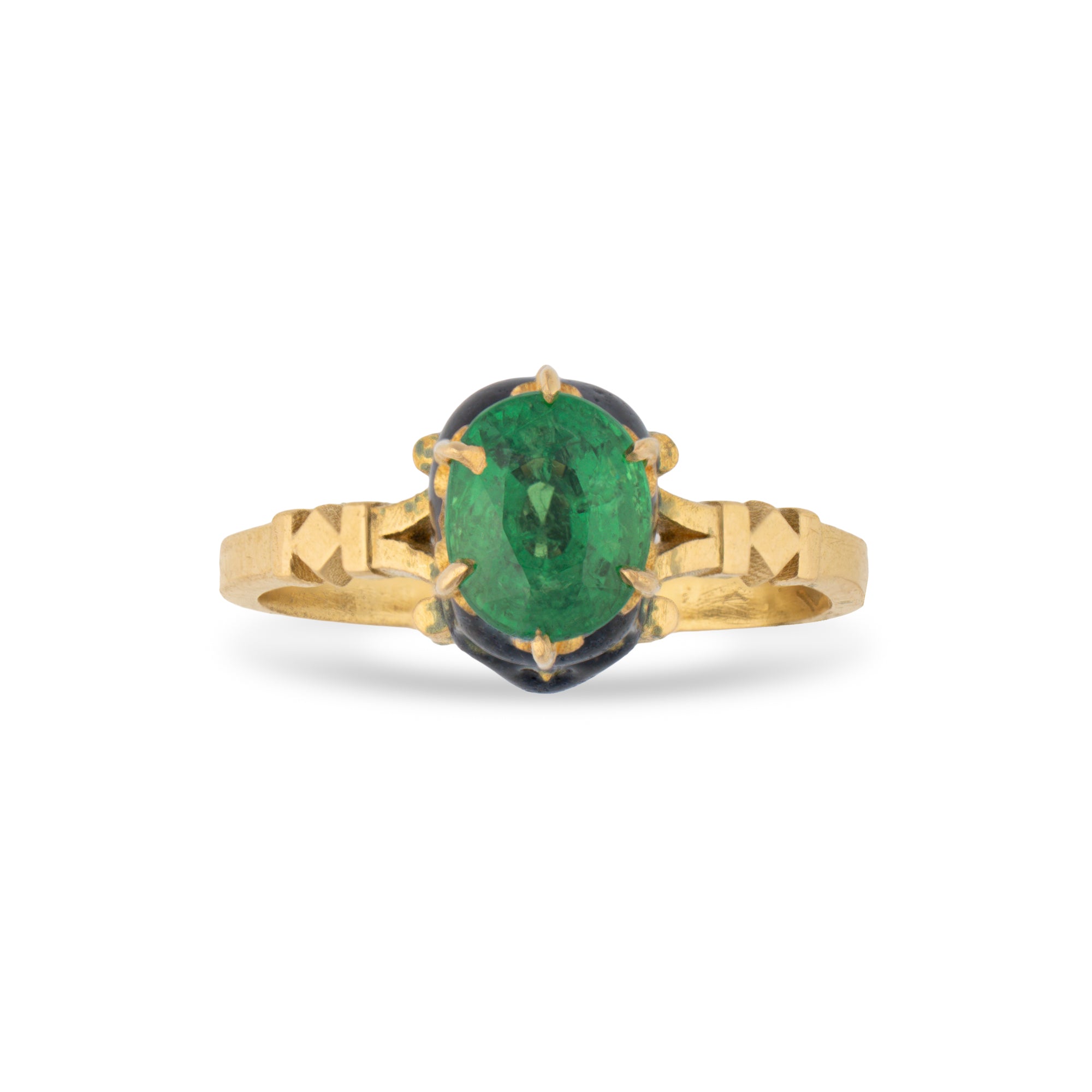 Catacomb Black Enamel Skull and Tsavorite Garnet Pinky Ring