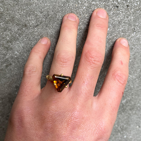 Orangutan Rounded Band with Triangle Quartz Ring