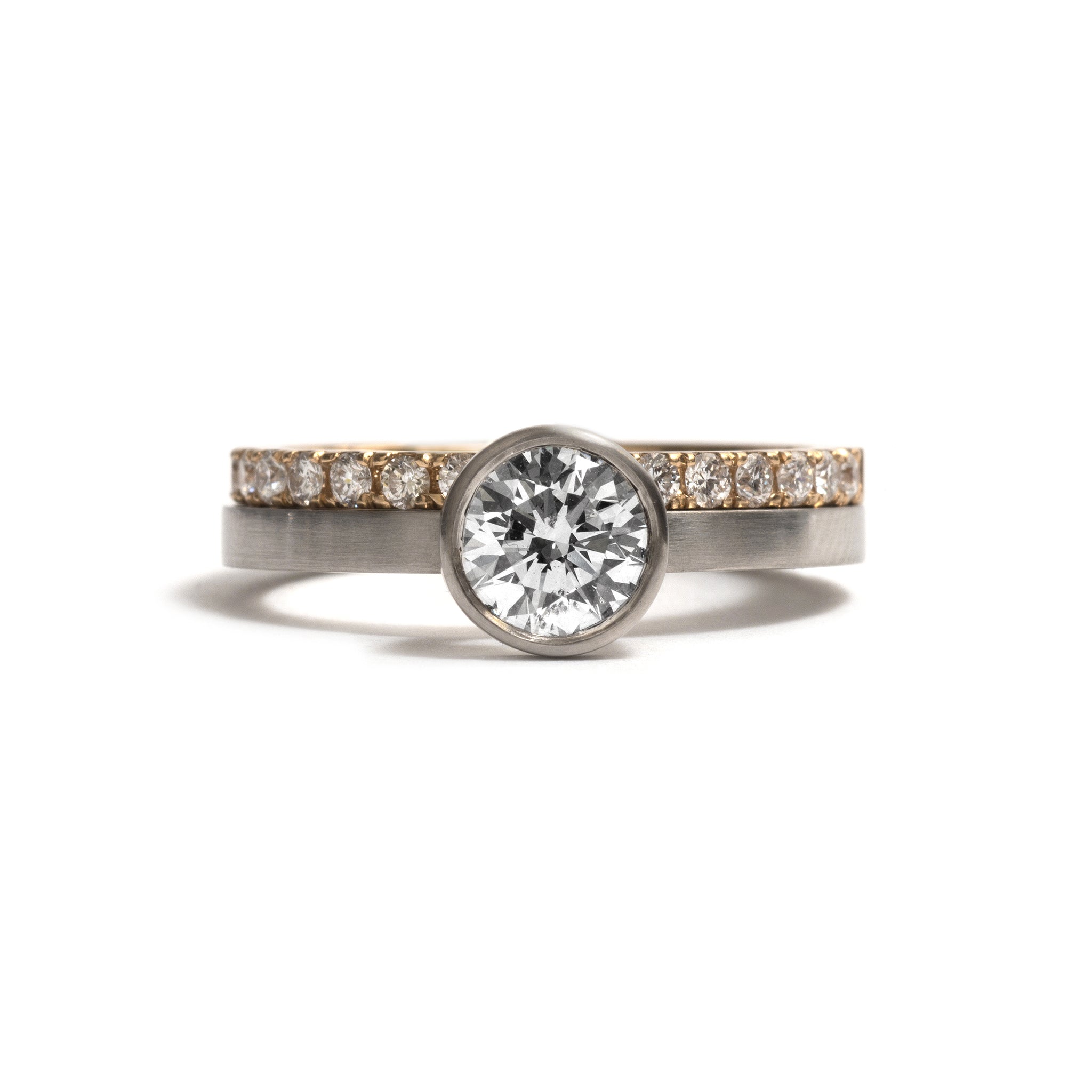 Yellow Gold and White Diamonds Side by Side Ring