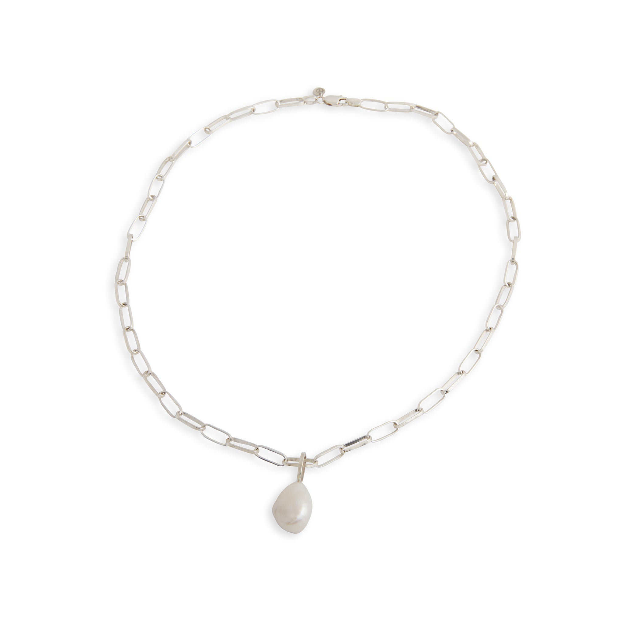 Silver Baroque Pearl Drop Necklace