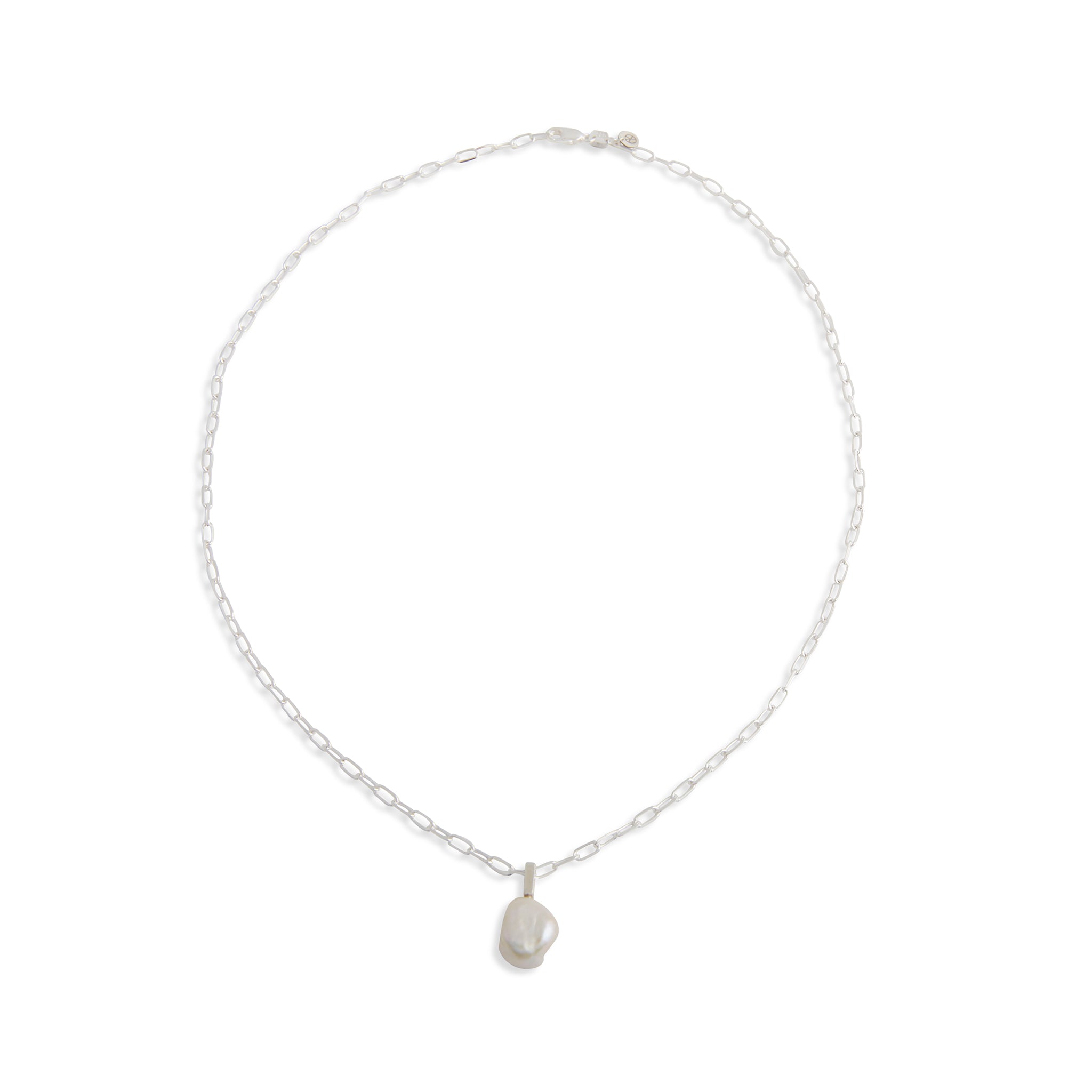 Baroque Pearl Drop Mini Link Silver Necklace