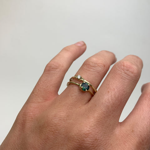 Green Gold Towers Double Band Ring