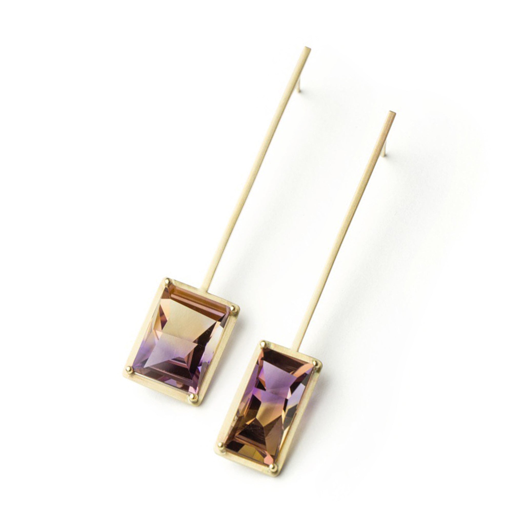 Golden Suspended Frame Ametrine Earrings