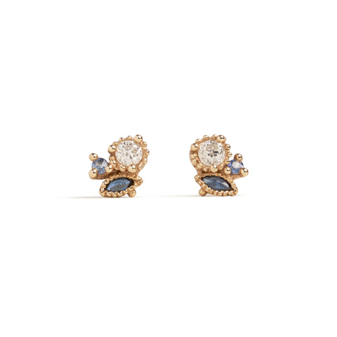 Diamond and Sapphire Cluster Studs by Ruth Tomlinson