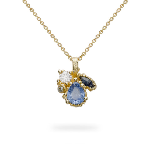 Mixed Cut Sapphire and Diamond Cluster Pendant by Ruth Tomlinson