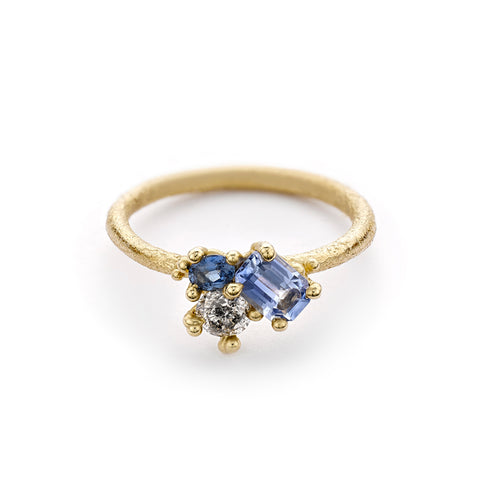 Blue Sapphire and Diamond Aysmmetric Cluster Ring by Ruth Tomlinson