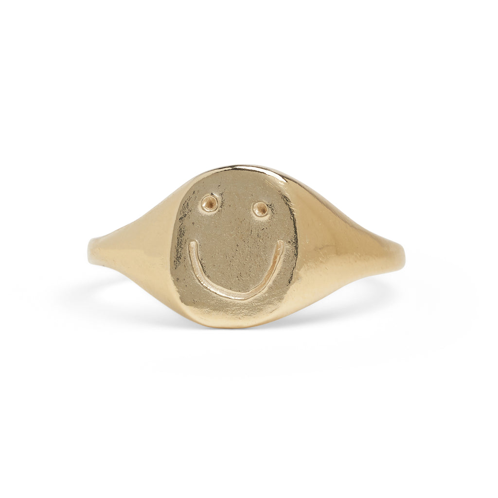 Gold Smiley Signet Ring