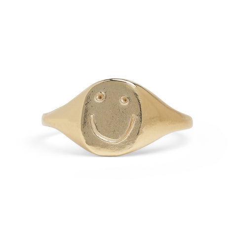 Gold Smiley Signet Ring by Seb Brown