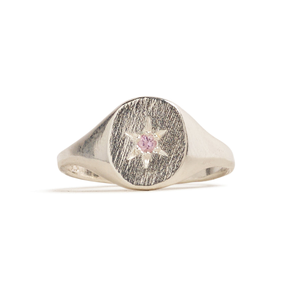 Silver Signet With Pink Stone Ring