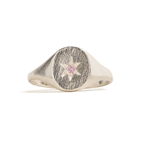 Silver Signet With Pink Stone Ring by Seb Brown