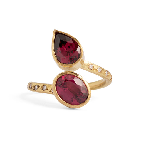 Rhodolite Garnet and Diamond Swirl Ring