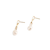Silver Baroque Pearl Drop Short Link Earrings