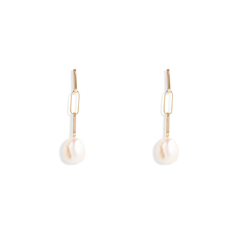 Silver Baroque Pearl Drop Short Link Earrings