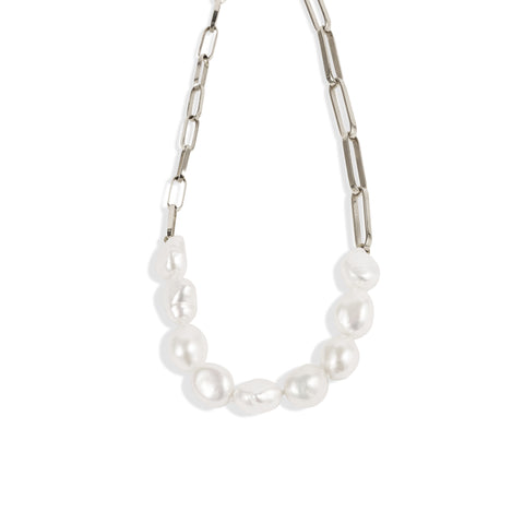 Silver Baroque Pearl Link Choker