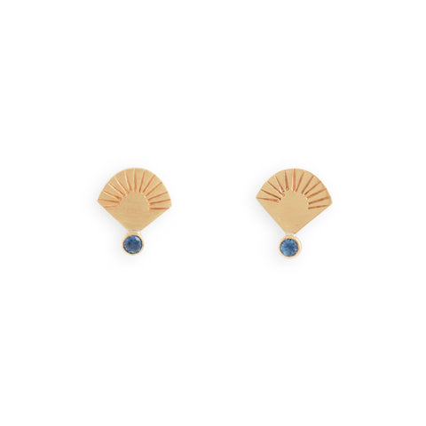 Golden Lunette Sapphire Studs