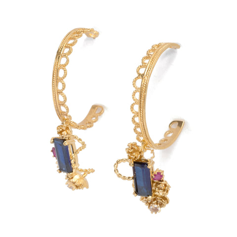 Blue Botanical Jewel Hoop Earrings by Nina Oikawa