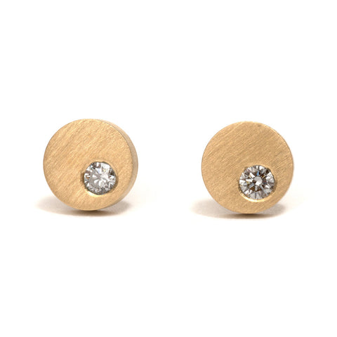 Gold Medium Diamond Disc Earrings by David Parker